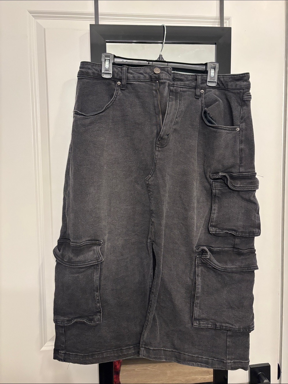 Black Washed Cargo Skirt